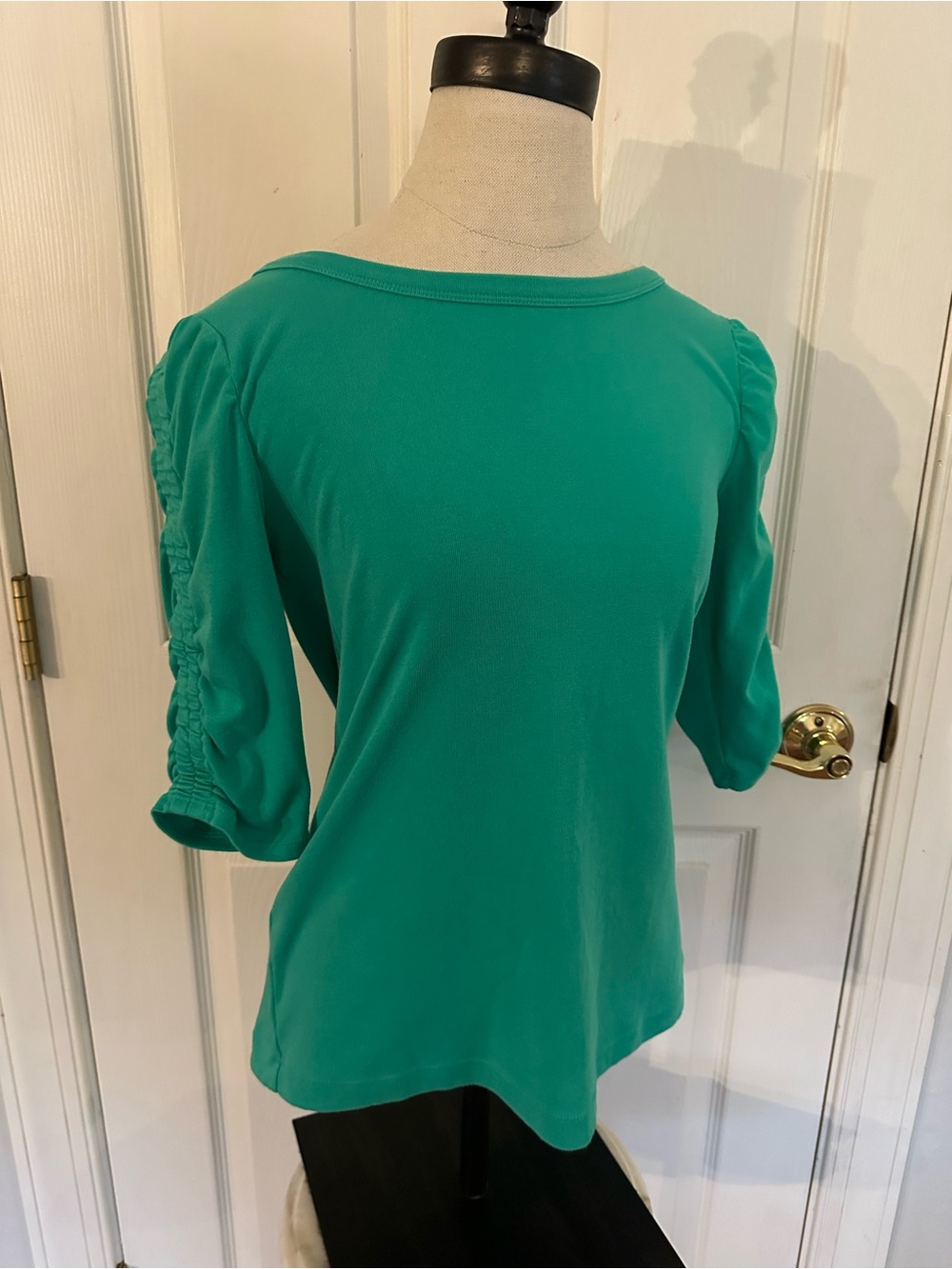Lilly Pulitzer Teal Boatneck Top with Ruched Sleeves